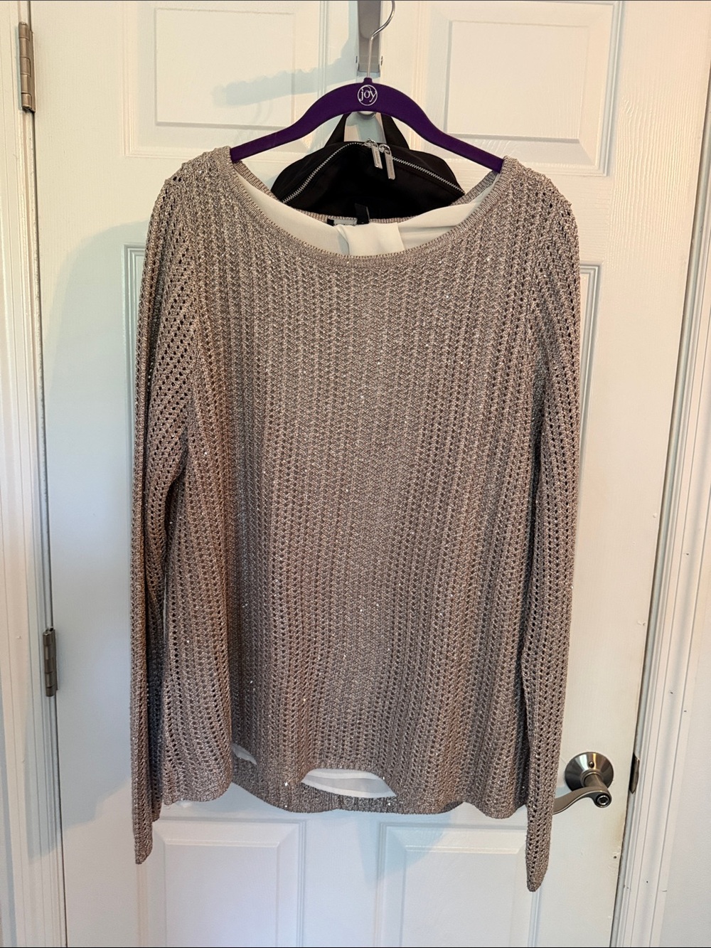 White House Black Market Taupe Open-Knit Crewneck Sweater